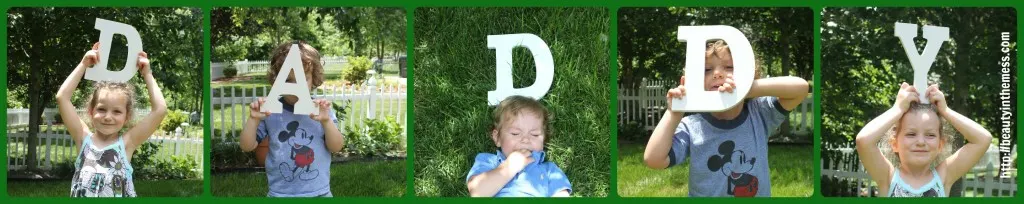 last minute father's day gift idea - children holding each letter to spell Daddy