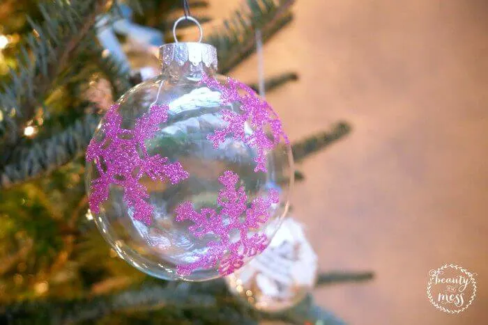Raspberry Glitter Snowflake Ornament with silhouette CAMEO