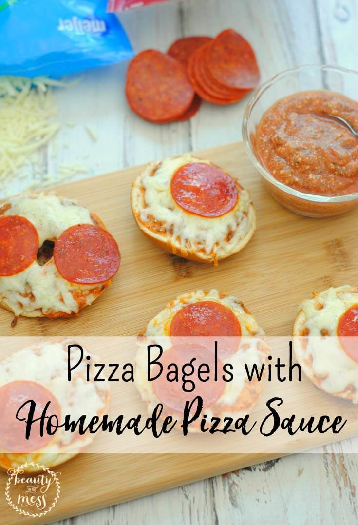 pizza bagels with homemade pizza sauce