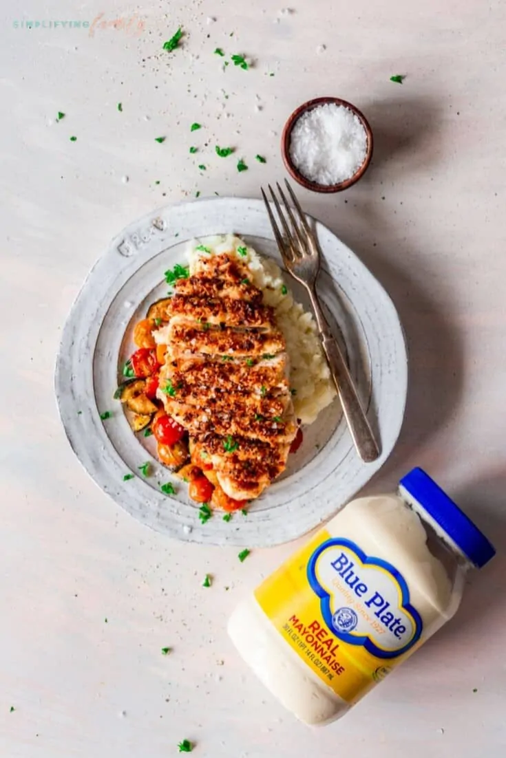 Need easy meal ideas for school nights? You’ll have this easy, crispy parmesan onion chicken made with Blue Plate Mayonnaise, parmesan, and gluten-free fried onions, on the table in 30 minutes.