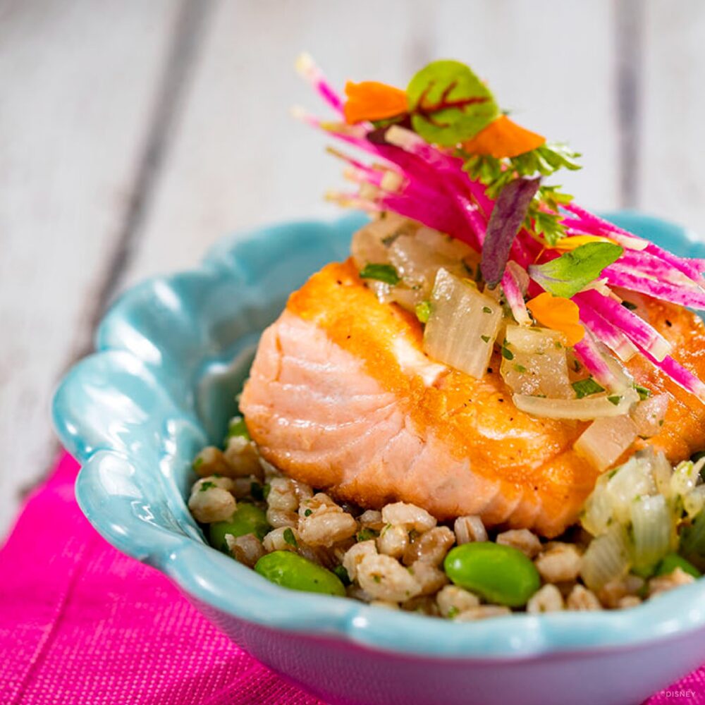 Seared Salmon with farro risotto and micro herbs from Flavor Full Kitchen Hosted by AdventHealth during the EPCOT International Flower & Garden Festival